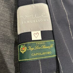 Loro Piana Fabric Navy Pin/Chalk Stripe Samuelsohn Knit Sports Coat